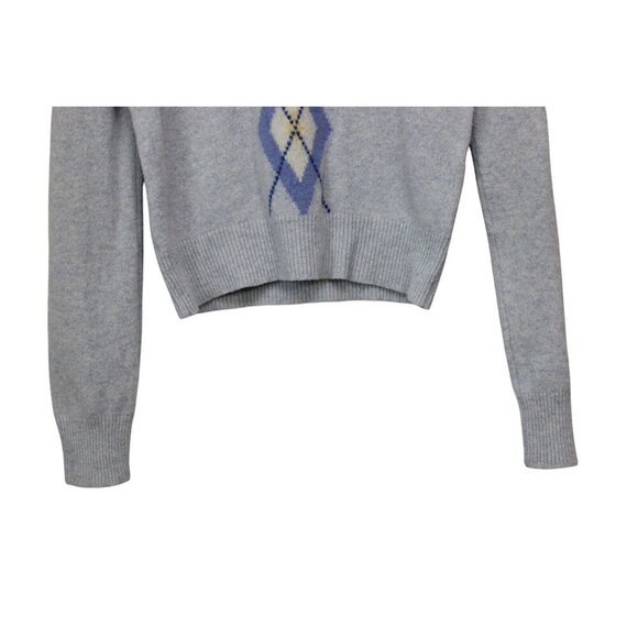 Express Sweater Size Large 100% Lambs Wool Knit Argyle Preppy Pastel V-Neck - Picture 4 of 13